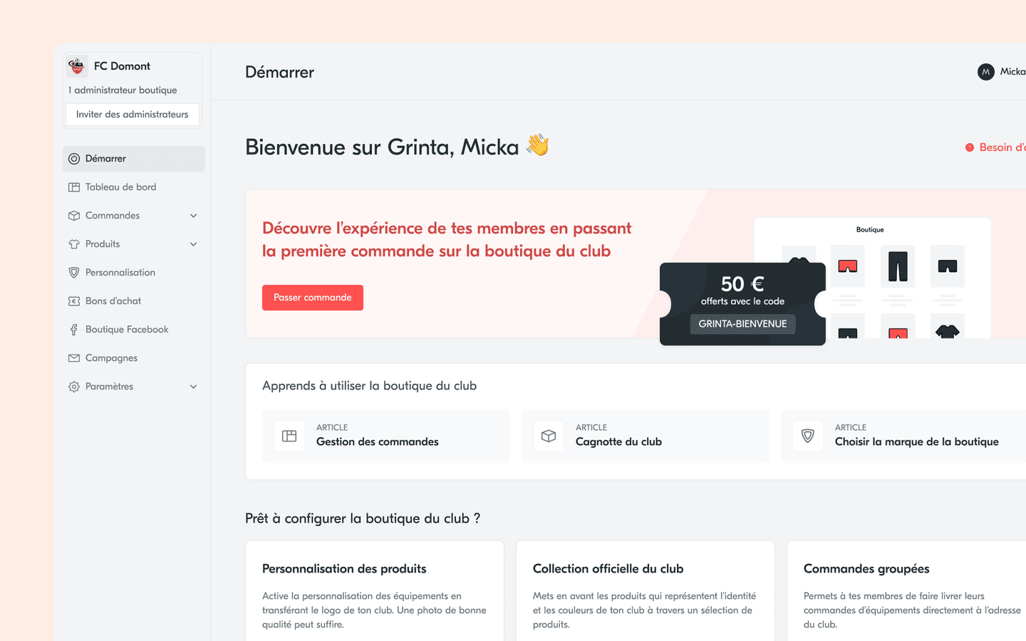 grinta desktop app dashboard page